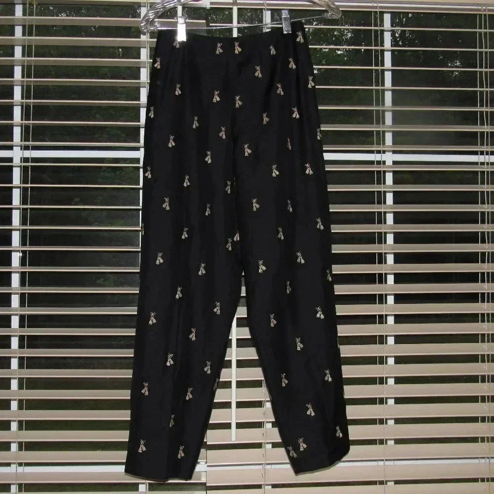 NWT TALBOTS Silk Lined Navy Tan Tassels Pants 4P